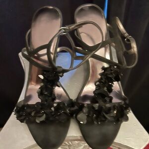 Nine West Black Strappy Heels with Floral Accents